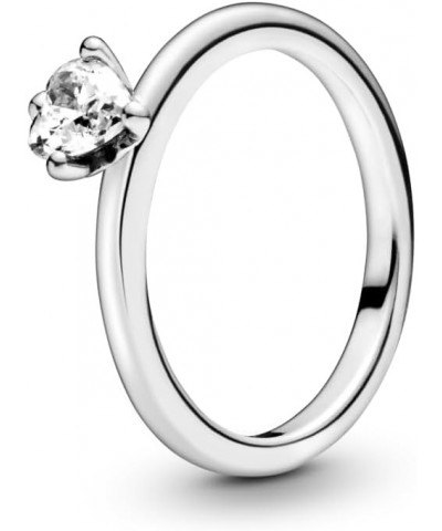 Clear Heart Solitaire Ring - Promise Ring for Women - Sterling Silver with Clear Cubic Zirconia 56 With Gift Box $26.65 Rings