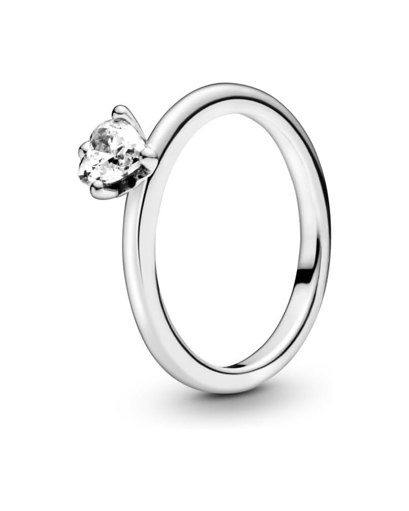 Clear Heart Solitaire Ring - Promise Ring for Women - Sterling Silver with Clear Cubic Zirconia 56 With Gift Box $26.65 Rings