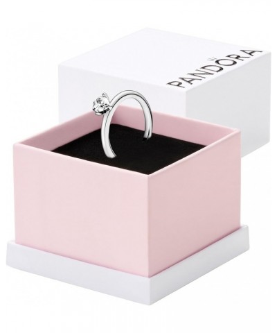 Clear Heart Solitaire Ring - Promise Ring for Women - Sterling Silver with Clear Cubic Zirconia 56 With Gift Box $26.65 Rings