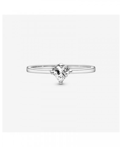 Clear Heart Solitaire Ring - Promise Ring for Women - Sterling Silver with Clear Cubic Zirconia 56 With Gift Box $26.65 Rings