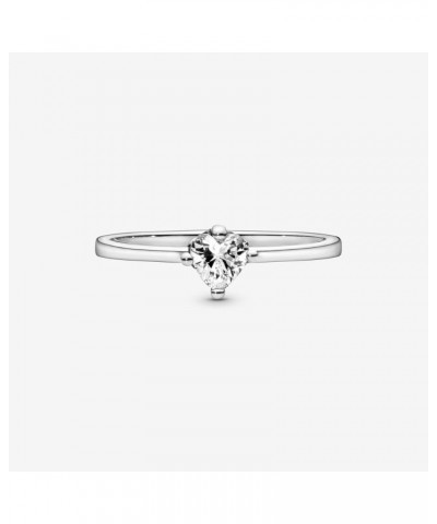 Clear Heart Solitaire Ring - Promise Ring for Women - Sterling Silver with Clear Cubic Zirconia 56 With Gift Box $26.65 Rings