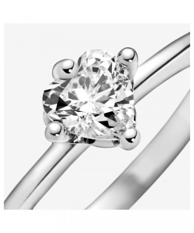 Clear Heart Solitaire Ring - Promise Ring for Women - Sterling Silver with Clear Cubic Zirconia 56 With Gift Box $26.65 Rings