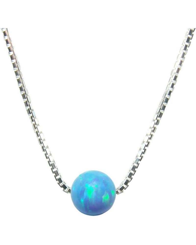 Opal Ball Sterling Silver Necklace, Opal Bead Choker Necklace 14'' + 2'' Light Blue $14.23 Necklaces