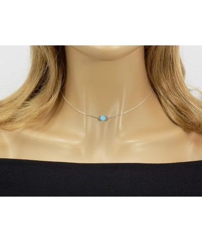 Opal Ball Sterling Silver Necklace, Opal Bead Choker Necklace 14'' + 2'' Light Blue $14.23 Necklaces