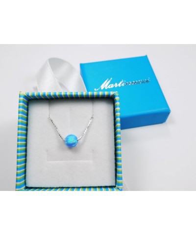 Opal Ball Sterling Silver Necklace, Opal Bead Choker Necklace 14'' + 2'' Light Blue $14.23 Necklaces