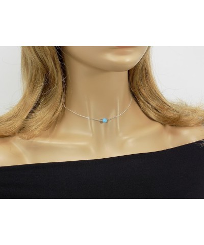 Opal Ball Sterling Silver Necklace, Opal Bead Choker Necklace 14'' + 2'' Light Blue $14.23 Necklaces