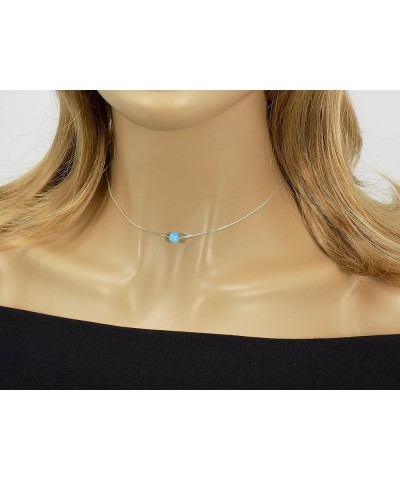 Opal Ball Sterling Silver Necklace, Opal Bead Choker Necklace 14'' + 2'' Light Blue $14.23 Necklaces