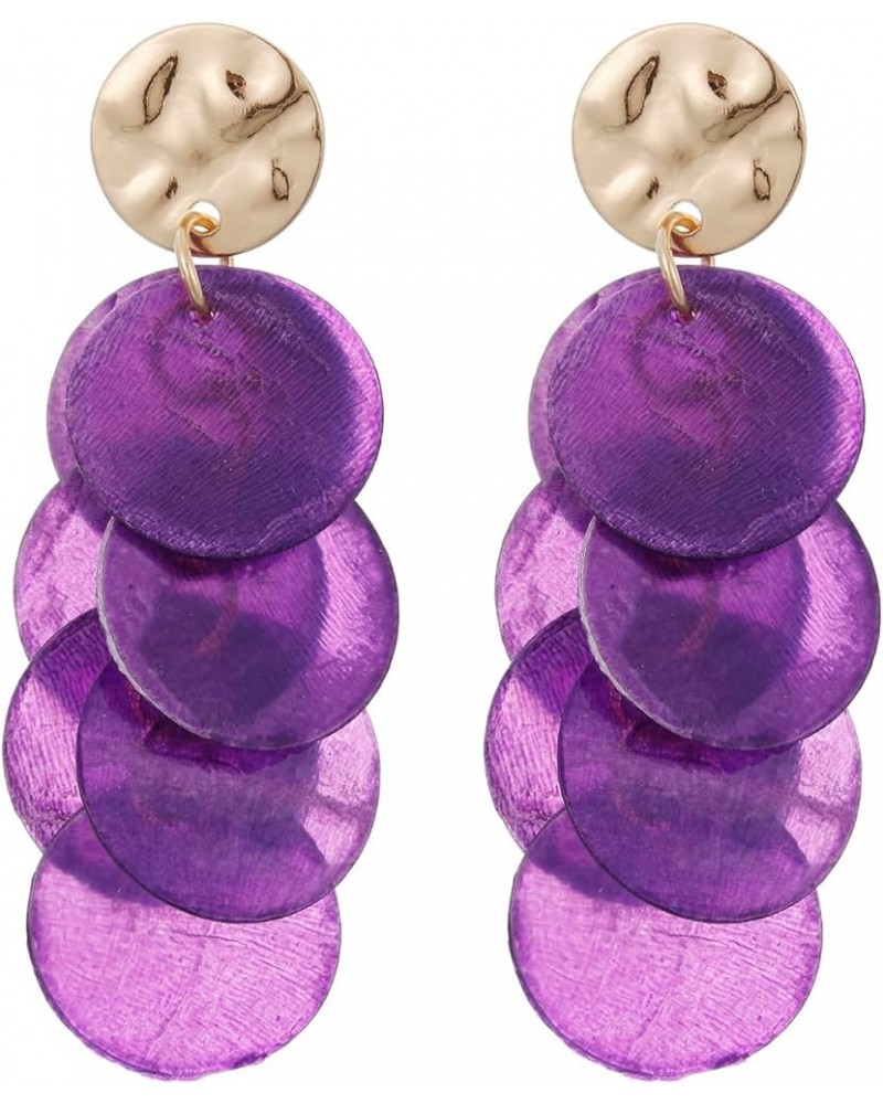 Shell Earrings for Women, Cluster of Round Shell Drop Dangle Earrings Summer Beach Jewelry Gift Purple $8.09 Earrings