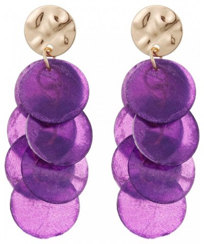 Shell Earrings for Women, Cluster of Round Shell Drop Dangle Earrings Summer Beach Jewelry Gift Purple $8.09 Earrings