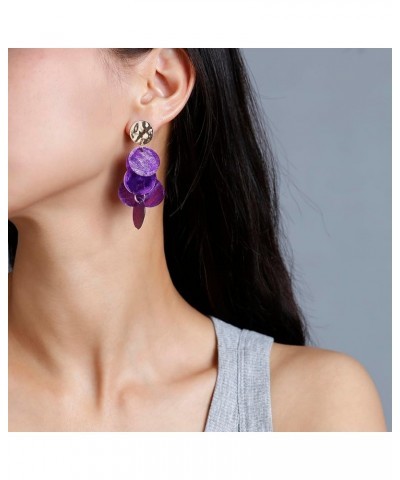 Shell Earrings for Women, Cluster of Round Shell Drop Dangle Earrings Summer Beach Jewelry Gift Purple $8.09 Earrings