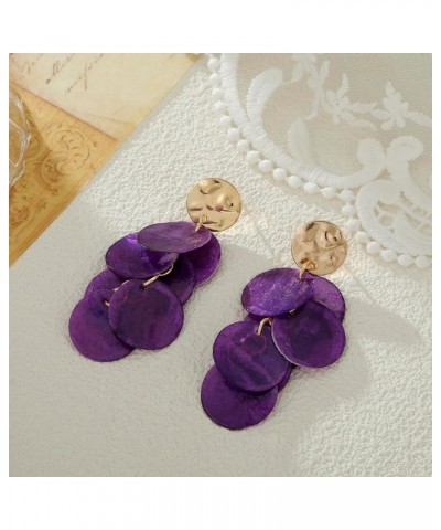 Shell Earrings for Women, Cluster of Round Shell Drop Dangle Earrings Summer Beach Jewelry Gift Purple $8.09 Earrings