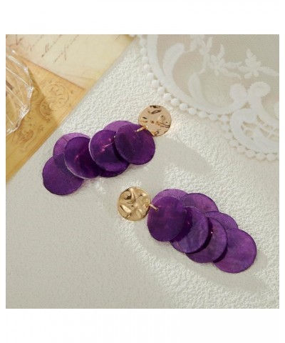 Shell Earrings for Women, Cluster of Round Shell Drop Dangle Earrings Summer Beach Jewelry Gift Purple $8.09 Earrings