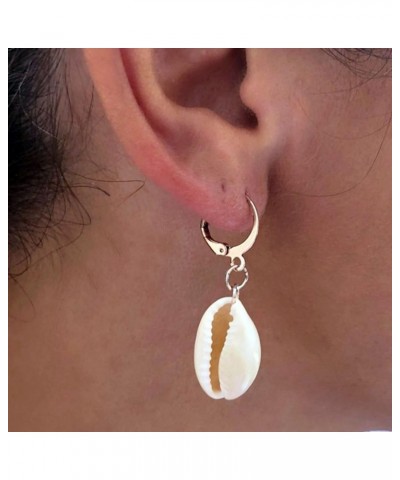 Boho Cowrie Shell Earrings Seashell Drop Earrings Gold Dangle Huggies Earrings Natural Cowrie Earring Summer Beach Earrings J...