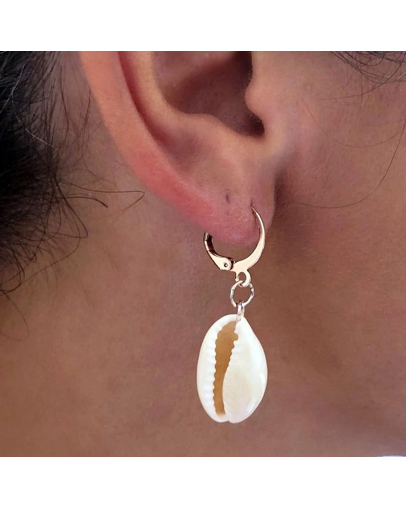 Boho Cowrie Shell Earrings Seashell Drop Earrings Gold Dangle Huggies Earrings Natural Cowrie Earring Summer Beach Earrings J...