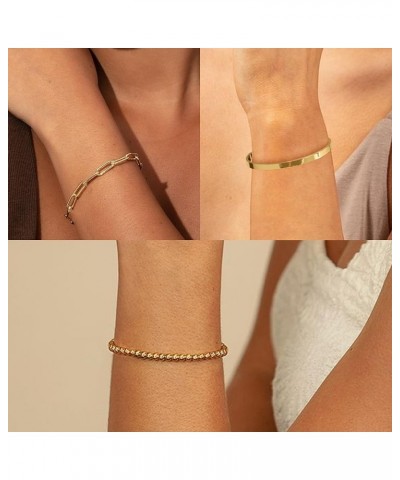 Gold Bracelets for Women Stack 14K Gold Plated Bangle Cuff Bracelet Set for Women Non Tarnish Gold Beaded Paperclip Link Chai...