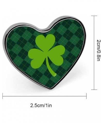 St Patrick's Day Green Shamrock Clover Lucky on Checker Paid Heart Brooch Pin, Unisex Smooth Surface Lapel Tie Pin, Lightweig...