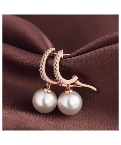 925 Sterling Silver Pearl Leverback Earrings for Women, 18K White Gold Plated Cubic Zirconia Pearl Diamond Earrings 10mm, Com...