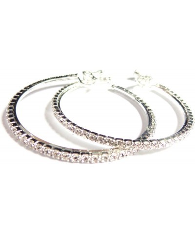 Clip-on Earrings Rhinestone Crystal Hoop Earrings Silver Large 4 inch Hoop $10.70 Earrings