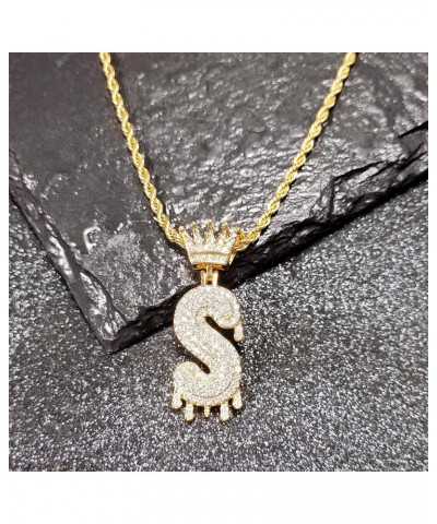 Initial Necklace for Men Women,18K Gold Plated Crown Letter Pendant with 24 Inch Chain,Cubic Zirconia Capital Monogram Pendan...