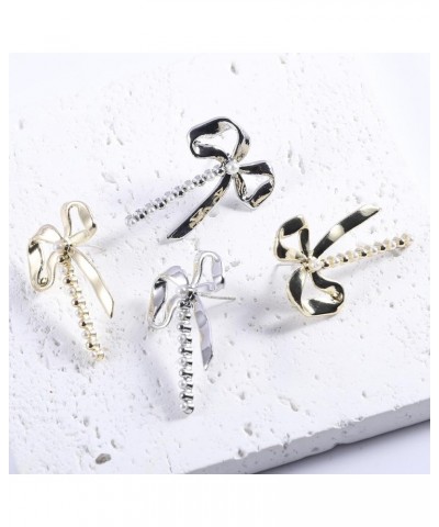 Bow Earrings for Women, Fashion Ribbon Stud Earrings Cute Bowknot Earrings Party Jewelry Gift for Girls Silver Beads Bow Earr...