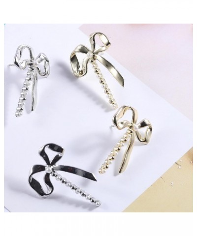 Bow Earrings for Women, Fashion Ribbon Stud Earrings Cute Bowknot Earrings Party Jewelry Gift for Girls Silver Beads Bow Earr...