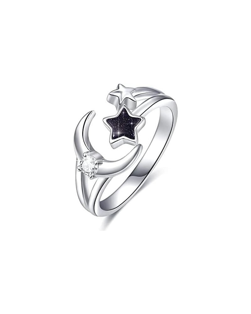 Sterling Silver Moon Star Sun Rings Adjustable Open Blue Sandstone Star Gold Sun Celestial Jewelry Cute Gifts for Women Girls...