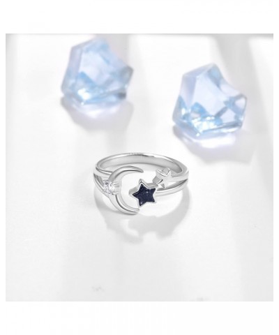 Sterling Silver Moon Star Sun Rings Adjustable Open Blue Sandstone Star Gold Sun Celestial Jewelry Cute Gifts for Women Girls...