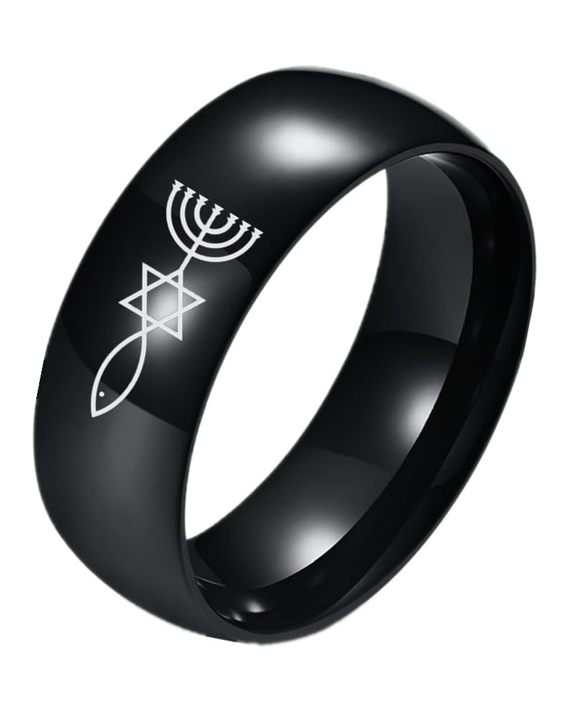 Messianic Judaism and Christians Symbol Ring Stainless Steel Jewish Mogan Star of David & Menorah & Ichthys Jerusalem Polishe...