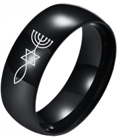 Messianic Judaism and Christians Symbol Ring Stainless Steel Jewish Mogan Star of David & Menorah & Ichthys Jerusalem Polishe...