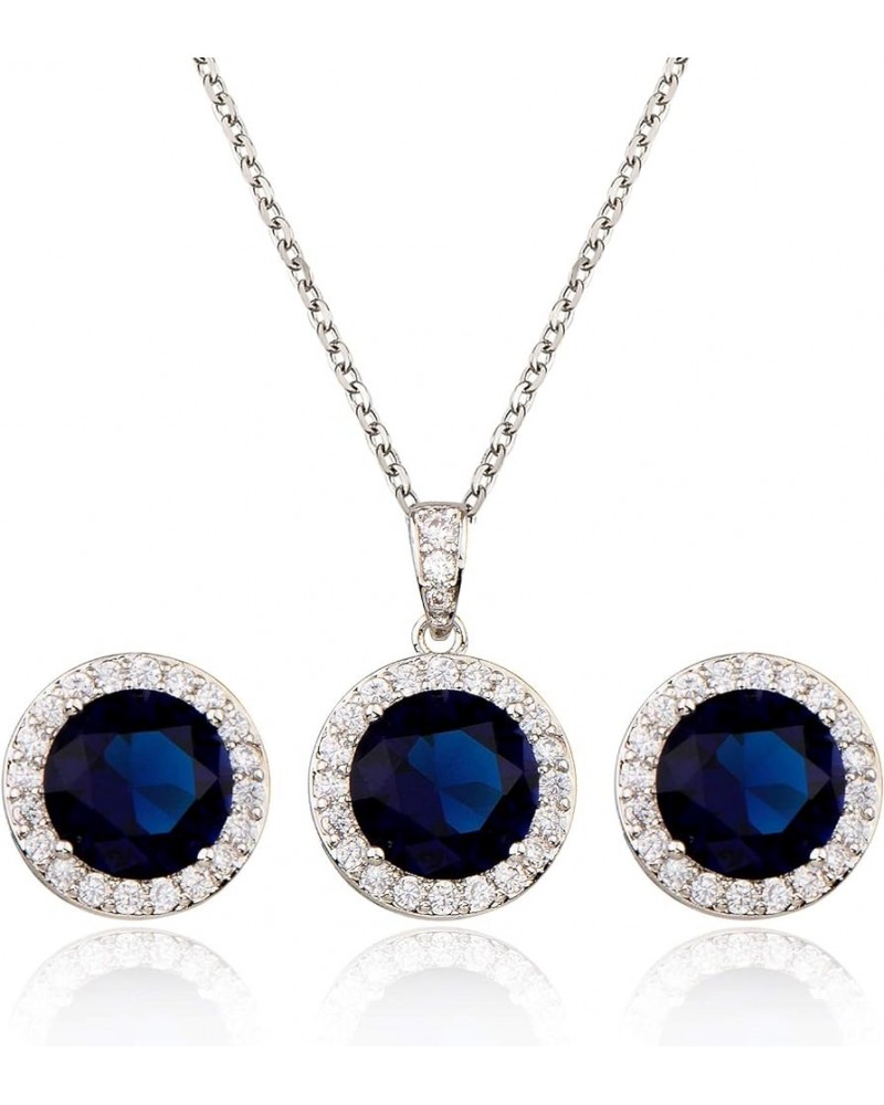 Bridal Crystal Jewelry Set - Sterling Silver Round Cubic Zirconia CZ Rhinestone Halo Birthstone Pendant Necklace Stud Earring...