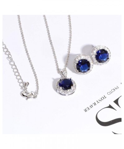 Bridal Crystal Jewelry Set - Sterling Silver Round Cubic Zirconia CZ Rhinestone Halo Birthstone Pendant Necklace Stud Earring...