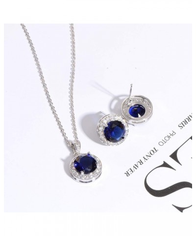 Bridal Crystal Jewelry Set - Sterling Silver Round Cubic Zirconia CZ Rhinestone Halo Birthstone Pendant Necklace Stud Earring...