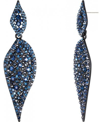 2 Leaf Round Full Crystal Art Deco Bridal Pierced Dangle Chandelier Earrings for Women 1_Sapphire Blue Black-Tone $7.50 Earrings