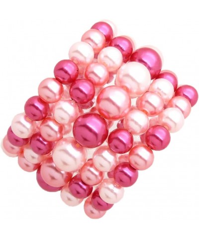 Women's Simulated Pearl Stretch Bracelet 5 PCS Set Pink Mix $8.63 Bracelets