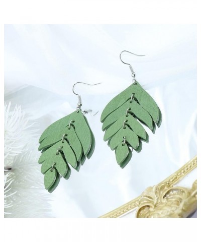 Nature Wooden Leaf Drop Dangle Earrings Wood Palm Leaves for Women Girls Handmade Lightweight Bohemian Summer Tropical Plant ...