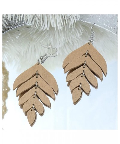 Nature Wooden Leaf Drop Dangle Earrings Wood Palm Leaves for Women Girls Handmade Lightweight Bohemian Summer Tropical Plant ...