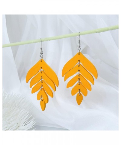 Nature Wooden Leaf Drop Dangle Earrings Wood Palm Leaves for Women Girls Handmade Lightweight Bohemian Summer Tropical Plant ...