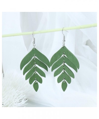 Nature Wooden Leaf Drop Dangle Earrings Wood Palm Leaves for Women Girls Handmade Lightweight Bohemian Summer Tropical Plant ...