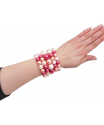 Women's Simulated Pearl Stretch Bracelet 5 PCS Set Pink Mix $8.63 Bracelets