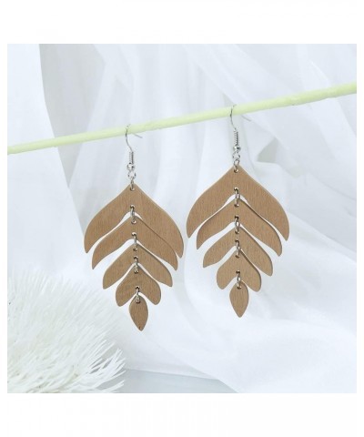 Nature Wooden Leaf Drop Dangle Earrings Wood Palm Leaves for Women Girls Handmade Lightweight Bohemian Summer Tropical Plant ...