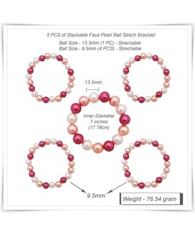 Women's Simulated Pearl Stretch Bracelet 5 PCS Set Pink Mix $8.63 Bracelets