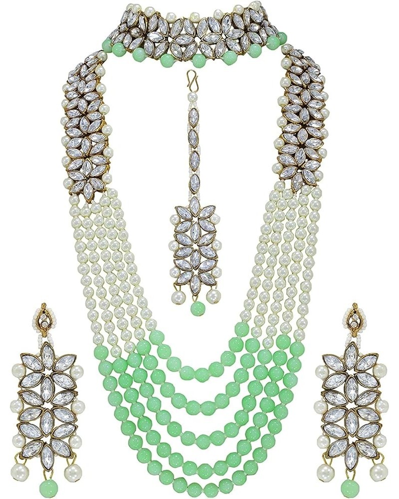 Necklace Set Pearl Polki AD CZ Multi-Stones Fashionable Gold Plated Jewelry for Women & Girls Mint Green(2N) $14.70 Jewelry Sets