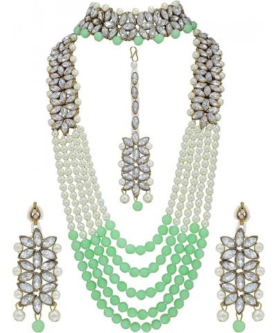 Necklace Set Pearl Polki AD CZ Multi-Stones Fashionable Gold Plated Jewelry for Women & Girls Mint Green(2N) $14.70 Jewelry Sets