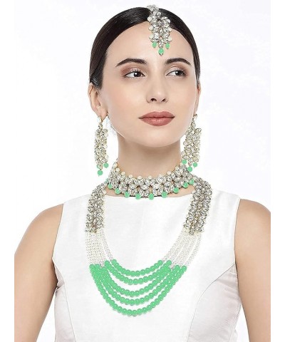 Necklace Set Pearl Polki AD CZ Multi-Stones Fashionable Gold Plated Jewelry for Women & Girls Mint Green(2N) $14.70 Jewelry Sets