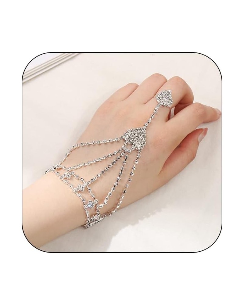 Kenfery Vintage Heart Crystal Slave Bracelet Sparking Rhinestone Finger Ring Bracelet Chain Bridal Wedding Hand Jewelry for W...