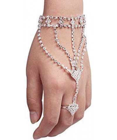 Kenfery Vintage Heart Crystal Slave Bracelet Sparking Rhinestone Finger Ring Bracelet Chain Bridal Wedding Hand Jewelry for W...