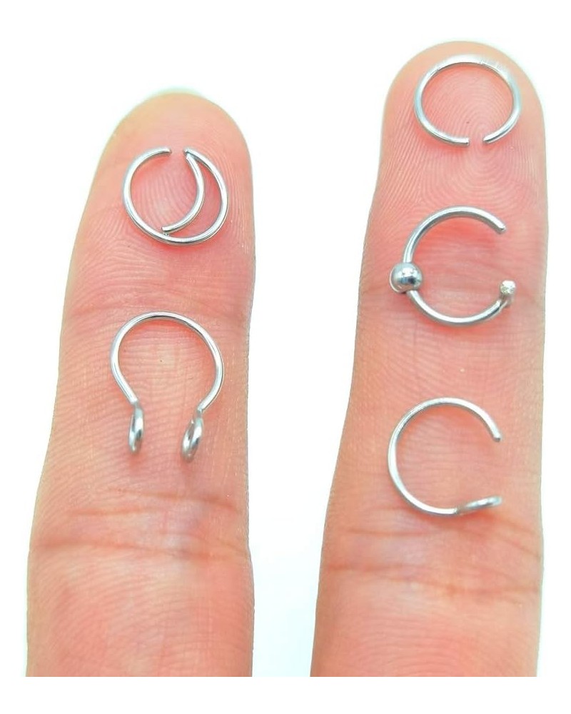 20G 5Pcs Adjustable 8MM Fake Nose Rings Hoop in High Polished Surgical Steel | Diameter 8MM | Color Gold - Silver - Black - R...