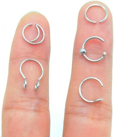 20G 5Pcs Adjustable 8MM Fake Nose Rings Hoop in High Polished Surgical Steel | Diameter 8MM | Color Gold - Silver - Black - R...