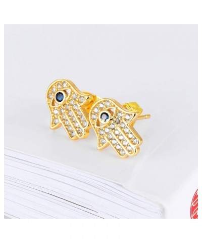 CZ Crystal Hamsa Fatima Hand Small Stud Earrings for Women Men Teen Girls Inspirational Blue Evil Eye Lucky Push Back Drop Da...