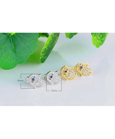 CZ Crystal Hamsa Fatima Hand Small Stud Earrings for Women Men Teen Girls Inspirational Blue Evil Eye Lucky Push Back Drop Da...